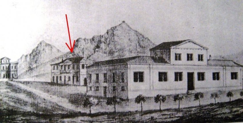 Η οικία του Ν. Βάμβα στην Αθήνα σε απεικόνιση της εποχής.