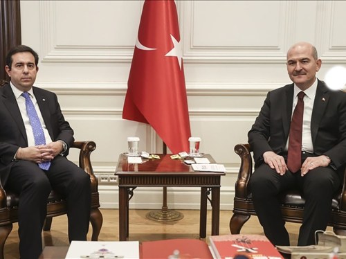 Ο Τούρκος υπουργός Εσωτερικών Suleyman Soylu (R) συναντά τον Υπουργό Μετανάστευσης και Ασύλου της Ελλάδας, Notis Mitarachi (L) στο Υπουργείο Εσωτερικών στην Άγκυρα της Τουρκίας στις 02 Νοεμβρίου 2021. ( Esra Hacioğlu - Anadolu Agency )