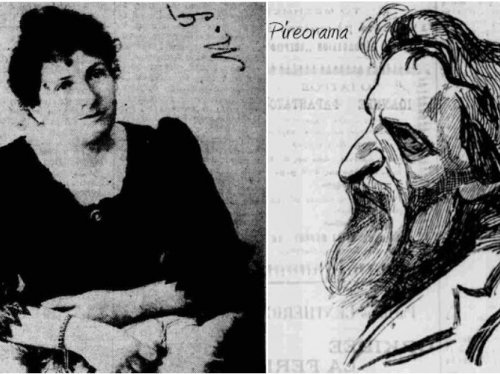 Η Μαρία Κωνσταντινίδου-Σουρή, σύντροφος και μέντορας του σατυρικού δημιουργού - Γνωστότατο σκίτσο του ποιητή, που τον καθιστά αναγνωρίσιμο έως σήμερα