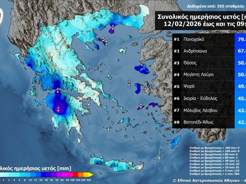 Ψαρά - Στην 5άδα των βροχοπτώσεων πανελλαδικά με 49,8 χιλιοστά βροχής