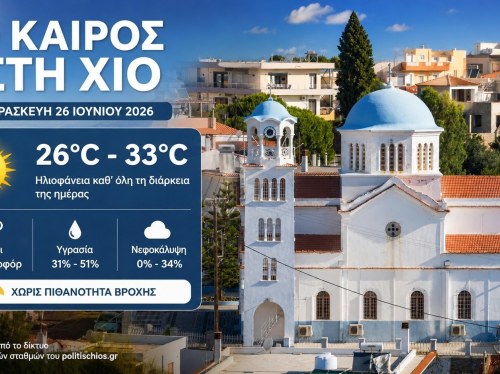 Ο καιρός στη Χίο, σήμερα 26 Ιουνίου 2026