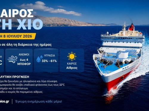 Ο καιρός στη Χίο, σήμερα 8 Ιουλίου 2026