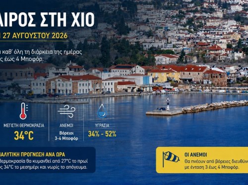 Ο καιρός στη Χίο, σήμερα 27 Αυγούστου 2026