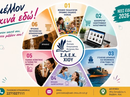 Σ.Α.Ε.Κ. Χίου: Ξεκινούν οι αιτήσεις για το 2026-2027