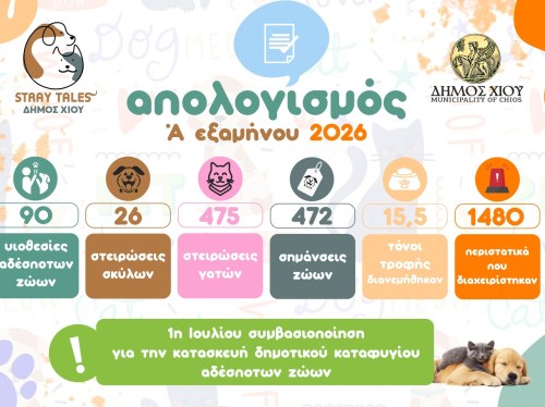 Απολογισμός δράσεων για τα αδέσποτα ζώα συντροφιάς – Α' Εξάμηνο 2026