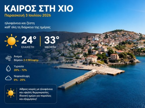 Ο καιρός στη Χίο, σήμερα 3 Ιουλίου 2026