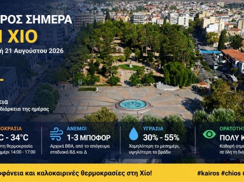 Ο καιρός στη Χίο, σήμερα 21 Αυγούστου 2026