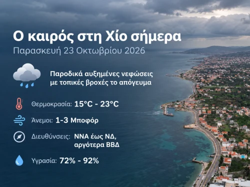 Ο καιρός στη Χίο, σήμερα 23 Οκτωβρίου 2026