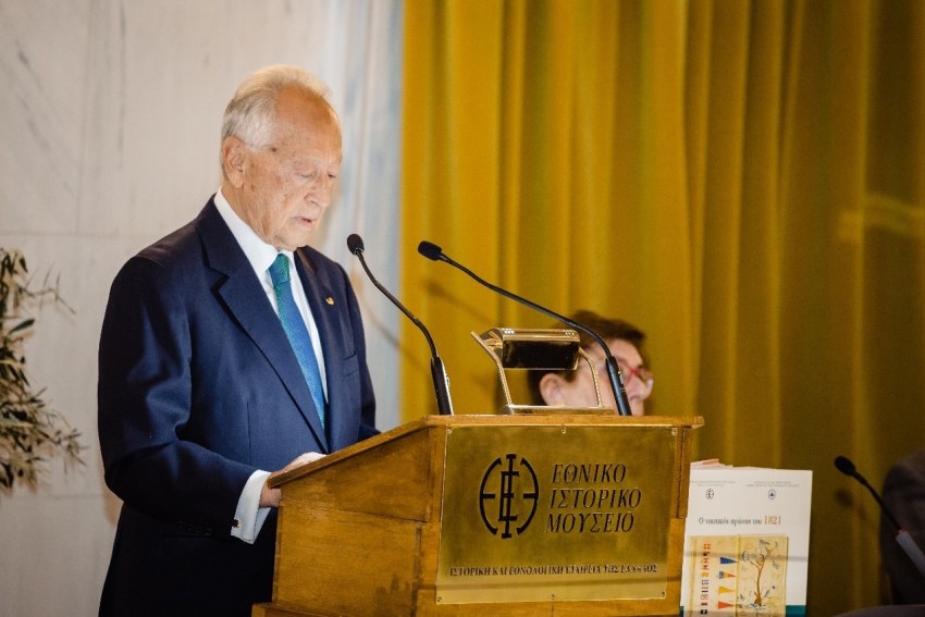 Ο κος Ευθύμιος Η. Μητρόπουλος, Επίτιμος Γ. Γραμματέας του Διεθνούς Ναυτιλιακού Οργανισμού (ΙΜΟ) και Πρόεδρος του Ιδρύματος «Μαρία Τσάκος» κατά την διάρκεια της ομιλίας του