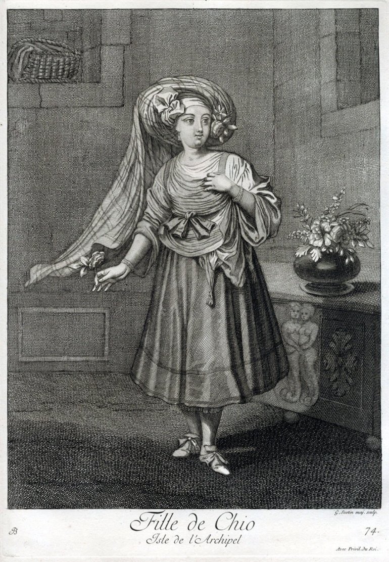 Νεαρή γυναίκα της Χίου από έκδοση που κυκλοφόρησε στο Παρίσι το 1714