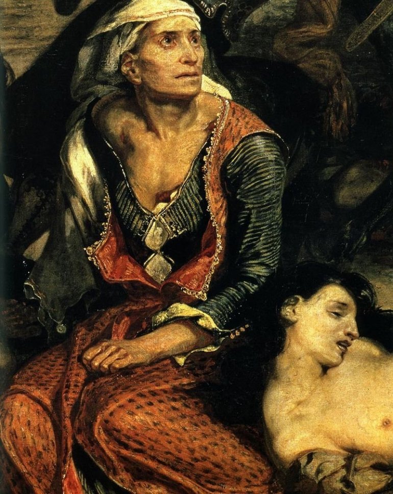 Λεπτομέρεια από τη «Σφαγή», όπου η έντρομη μορφή της ηλικιωμένης γυναίκας κυριαρχεί σε όλον τον πίνακα